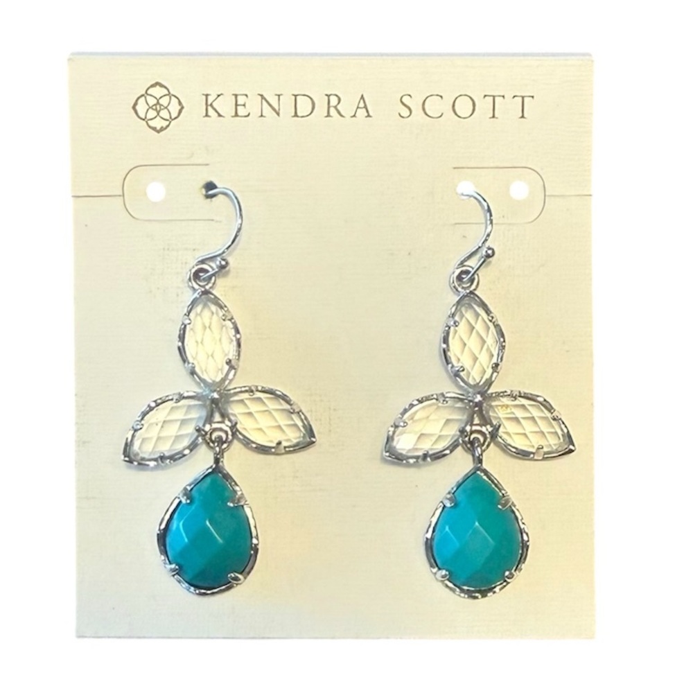 NWT Rare/Retired Kendra Scott Kendall Silver Earrings Clear & Turquoise Stones